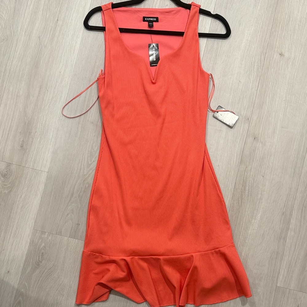 Express Vibrant Coral Split Neck Top